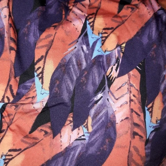 Multi-Colored Feather 3/4 Sleeve Gathered Dress M - Picture 6 of 9